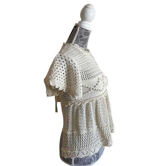 Alexa Chung Cutout Cotton Blend Crochet Knit Top Ecru Size Small - Picture 2 of 6